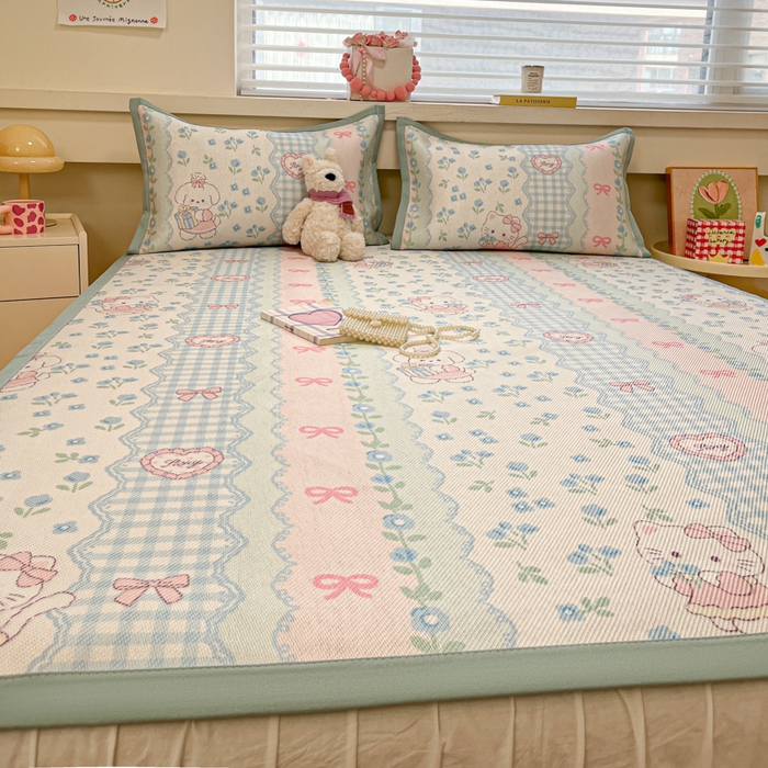 91家纺网 家纺一手货源 找家纺 慕澄家纺 2025新款小清新印花真冰藤系列凉席床席款 床席-蓝系宠儿