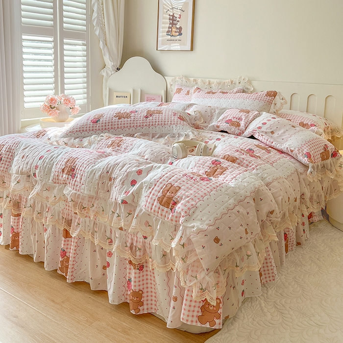 91家纺网 家纺一手货源 找家纺 网红馆 2025新款水洗棉印花床盖四件套 花花熊