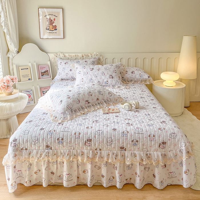 91家纺网 家纺一手货源 找家纺 网红馆 2025新款水洗棉印花床盖四件套 汪汪乐园