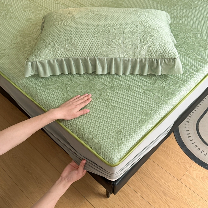 91家纺网 家纺一手货源 找家纺 2025新款凉感冰豆豆凉席床笠凉席席子-花之恋系列凉豆豆床笠花之恋系列 花之恋-绿色