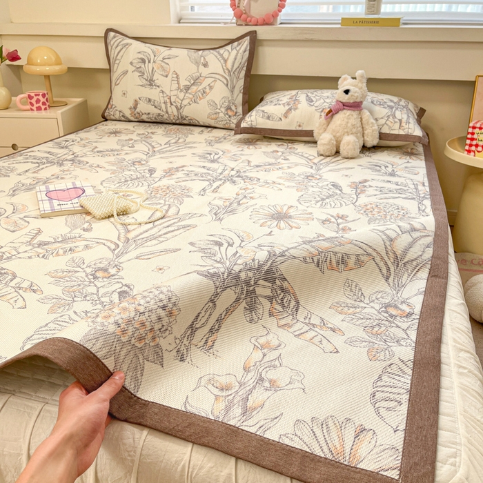 91家纺网 家纺一手货源 找家纺 慕澄家纺 2025新款小清新印花真冰藤系列凉席床席款 床席-丛林