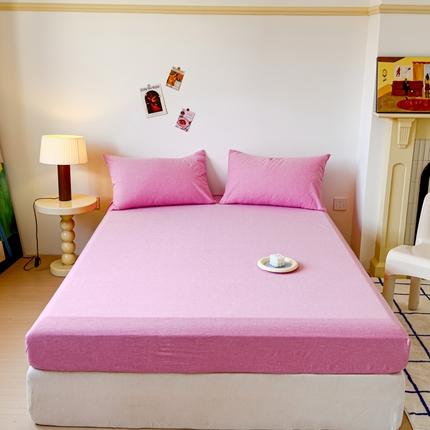 2025新款全棉色织水洗棉床单床笠 玫红 床笠款