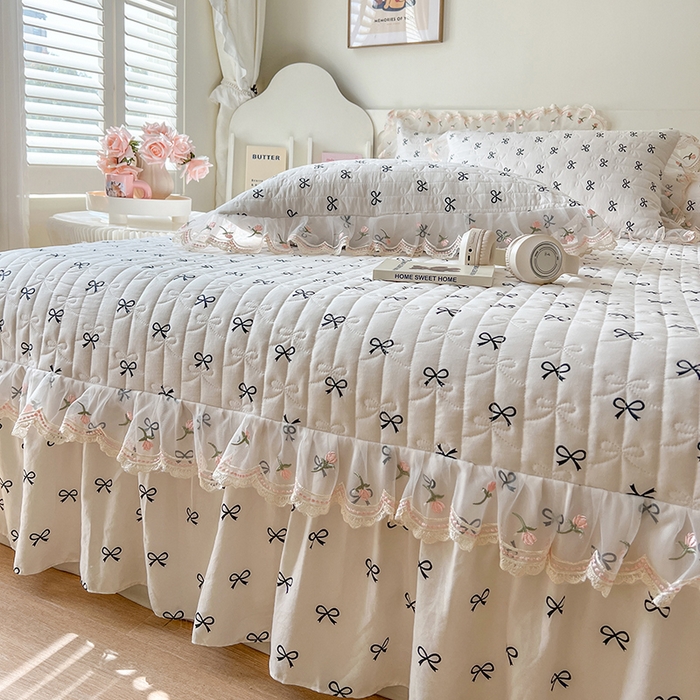 91家纺网 家纺一手货源 找家纺 网红馆 2025新款水洗棉印花床盖四件套 蝴蝶结