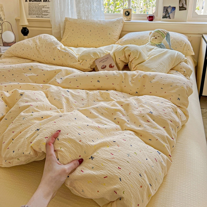 91家纺网 家纺一手货源 找家纺 （总）仟网汇 2025新款云感皱皱纱简单款四件套