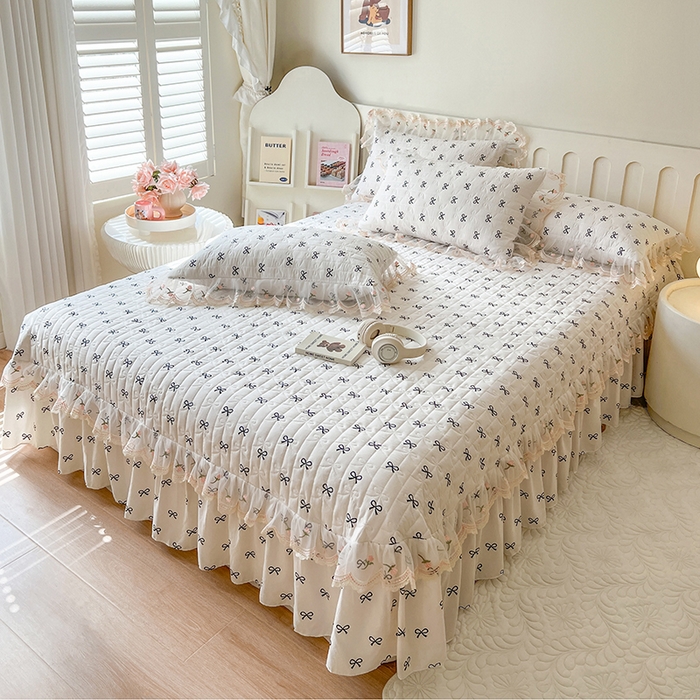 91家纺网 家纺一手货源 找家纺 网红馆 2025新款水洗棉印花床盖四件套 蝴蝶结