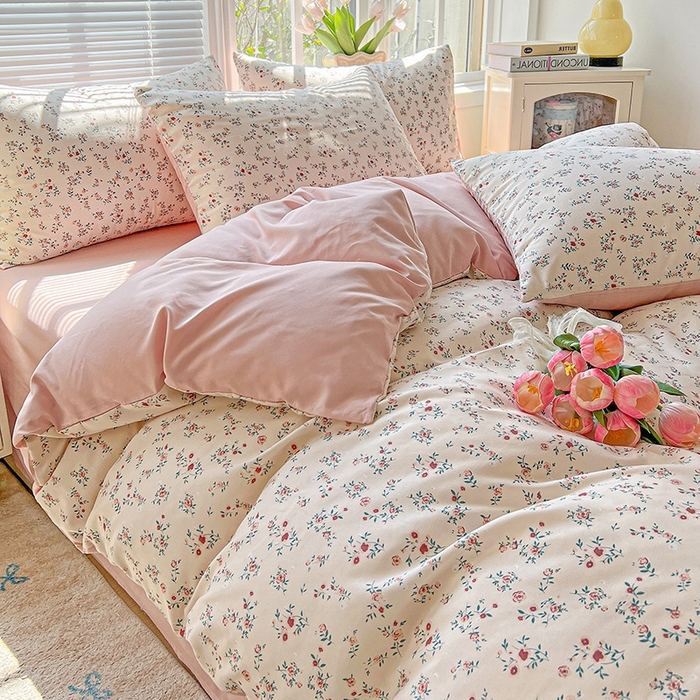 91家纺网 家纺一手货源 找家纺 2025水洗棉双层纱简约风ins风小碎花被套床单款床笠款三四件套-单被套 忘忧草