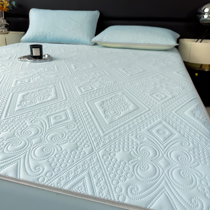 91家纺网 家纺一手货源 找家纺 世纪绒品 2025新款A类凉感压花单床笠单夏被 云朵浅蓝-单床笠