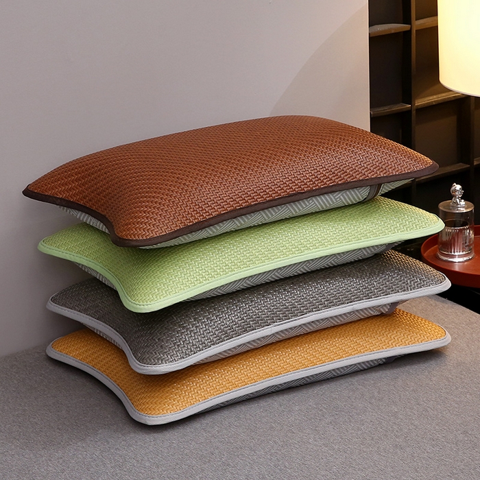91家纺网 家纺一手货源 找家纺 2025新款纯色冰藤全荞麦枕夏凉凉感枕芯冰丝冰藤枕头 组合图