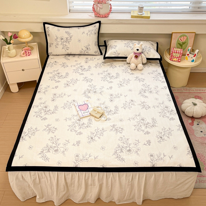 91家纺网 家纺一手货源 找家纺 慕澄家纺 2025新款小清新印花真冰藤系列凉席床席款 床席-花影