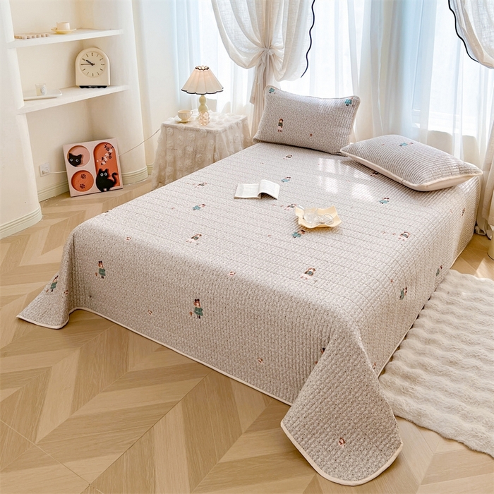 91家纺网 家纺一手货源 找家纺 恒爱 2025新款全棉印花单床盖 小女孩-浅咖