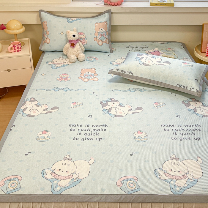 91家纺网 家纺一手货源 找家纺 慕澄家纺 2025新款小清新印花真冰藤系列凉席床席款 床席-害羞喵