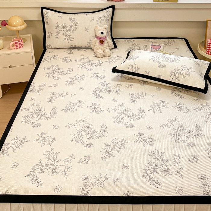 91家纺网 家纺一手货源 找家纺 慕澄家纺 2025新款小清新印花真冰藤系列凉席床席款 床席-花影