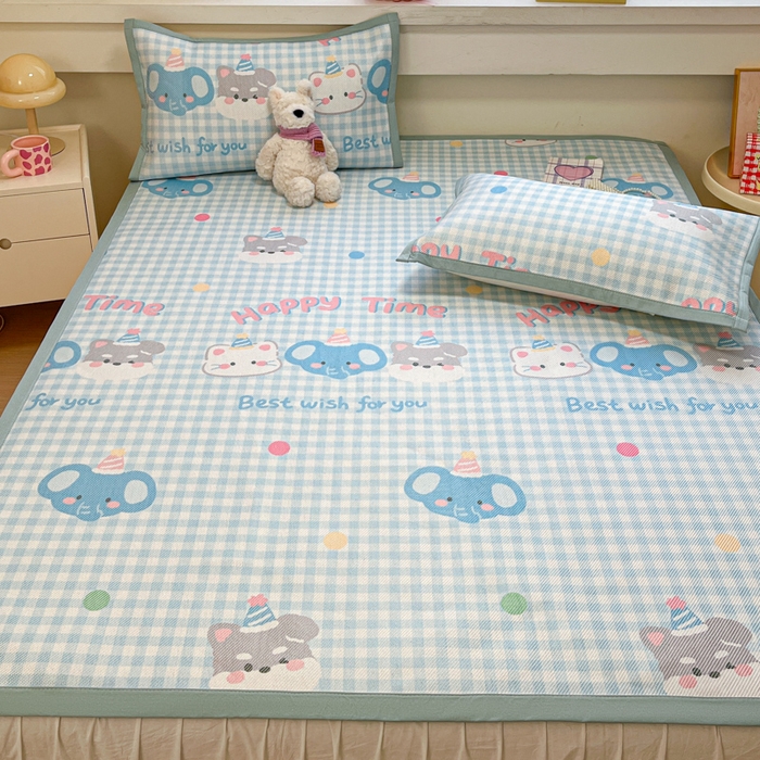 91家纺网 家纺一手货源 找家纺 慕澄家纺 2025新款小清新印花真冰藤系列凉席床席款 床席-趣乐园