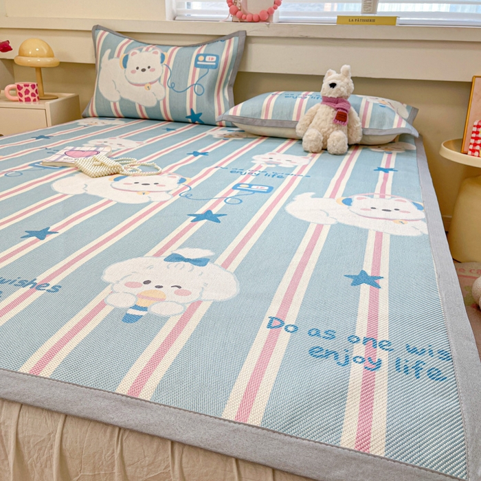 91家纺网 家纺一手货源 找家纺 慕澄家纺 2025新款小清新印花真冰藤系列凉席床席款 床席-元气崽崽