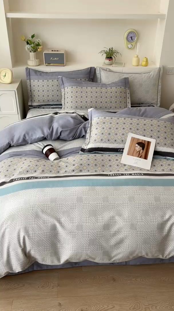 91家纺网 家纺一手货源 找家纺 优品阁 2024新款全棉磨毛四件套 摩登气息-灰