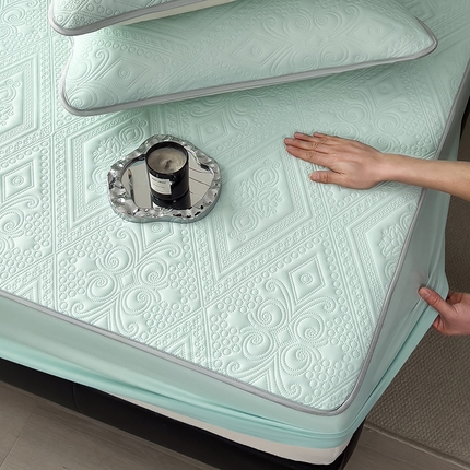 世纪绒品 2025新款A类凉感压花单床笠单夏被 薄荷浅绿-单床笠