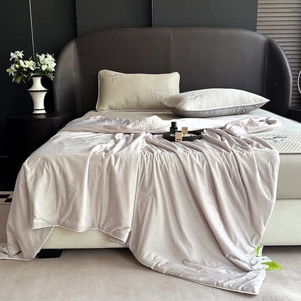 网客家纺 2025新款冰豆豆蝴蝶结绣花床笠夏被四件套系列 蝴蝶结-米