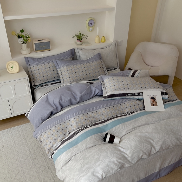 91家纺网 家纺一手货源 找家纺 优品阁 2024新款全棉磨毛四件套 摩登气息-灰