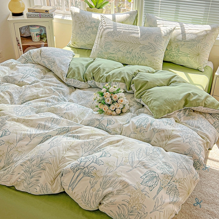 91家纺网 家纺一手货源 找家纺 2025新款水洗云朵糯糯棉简约风ins风小碎花被套床单款床笠款三四件套 春晓