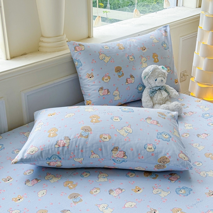 91家纺网 家纺一手货源 找家纺 2025新款全棉床单床笠 小奶狗 床笠款