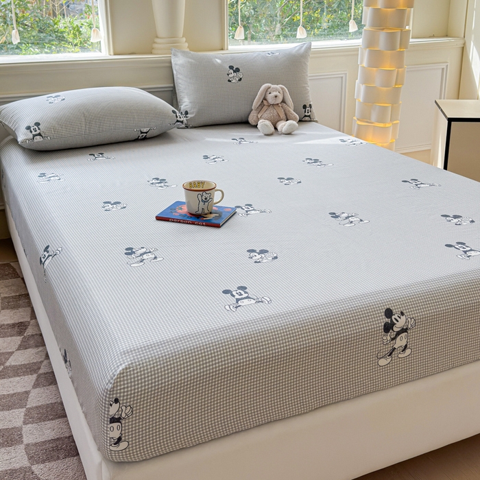 91家纺网 家纺一手货源 找家纺 2025新款全棉床单床笠 灰格米奇 床笠款