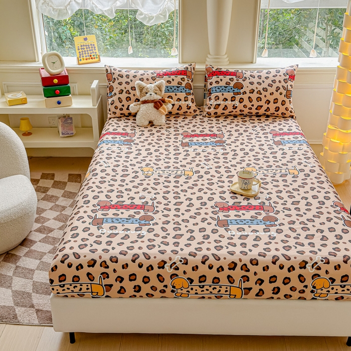 91家纺网 家纺一手货源 找家纺 2025新款全棉床单床笠 豹纹狗 床笠款