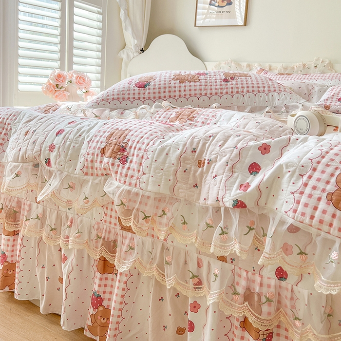 91家纺网 家纺一手货源 找家纺 网红馆 2025新款水洗棉印花床盖四件套 花花熊