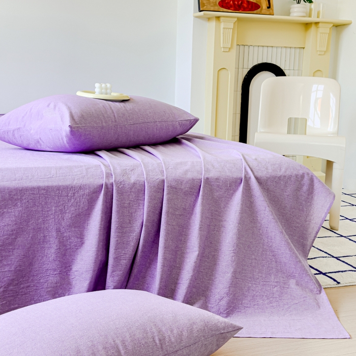 91家纺网 家纺一手货源 找家纺 2025新款全棉色织水洗棉床单床笠 魅紫 床单款