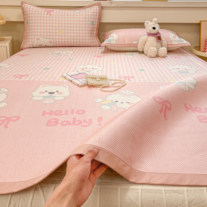 91家纺网 家纺一手货源 找家纺 慕澄家纺 2025新款小清新印花真冰藤系列凉席床席款 床席-格子奶芙芙