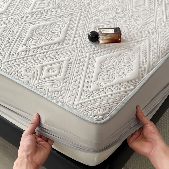 91家纺网 家纺一手货源 找家纺 世纪绒品 2025新款A类凉感压花单床笠单夏被 星月浅灰-单夏被