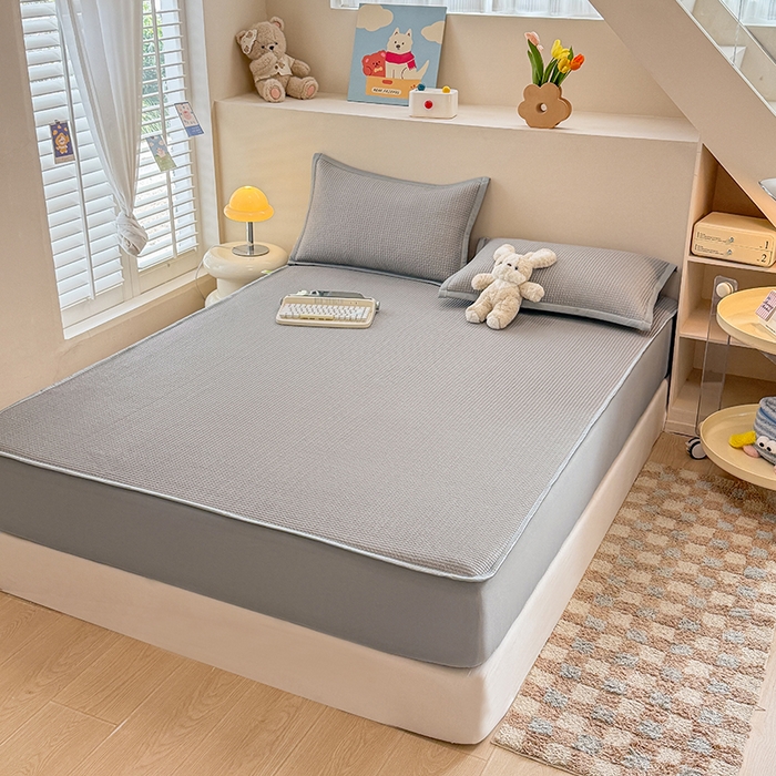 91家纺网 家纺一手货源 找家纺 金盛纺 2025新款冰豆豆凉席-床笠款 华夫格-灰