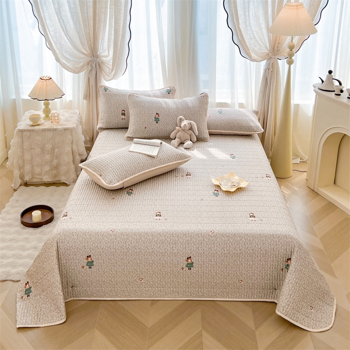 91家纺网 家纺一手货源 找家纺 恒爱 2025新款全棉印花单床盖 小女孩-浅咖