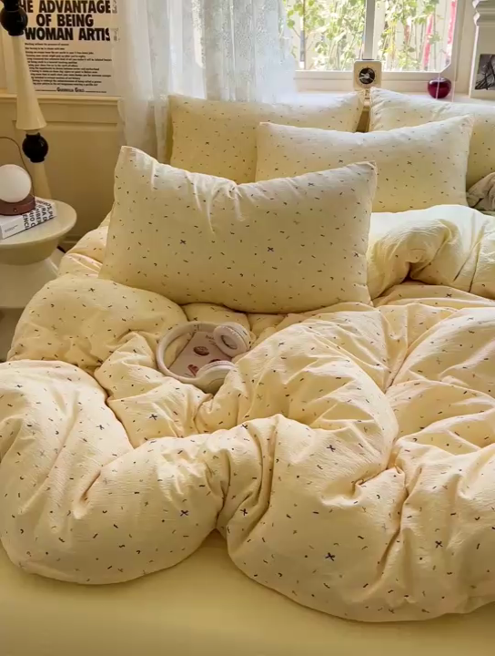 91家纺网 家纺一手货源 找家纺 （总）仟网汇 2025新款云感皱皱纱简单款四件套