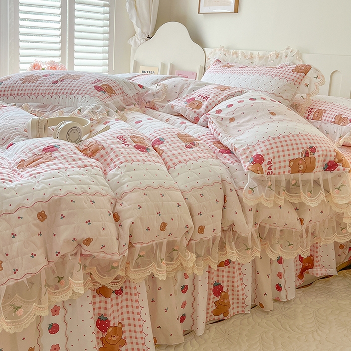 91家纺网 家纺一手货源 找家纺 网红馆 2025新款水洗棉印花床盖四件套 花花熊