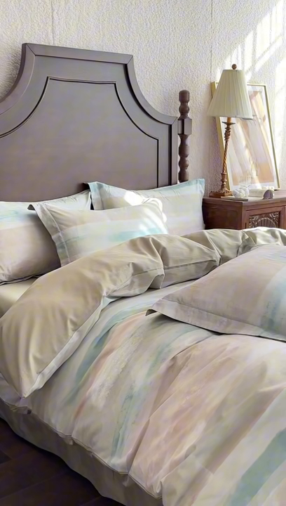 91家纺网 家纺一手货源 找家纺 由丽家纺 2025新款柔棉数码印花四件套系列 西琳绿