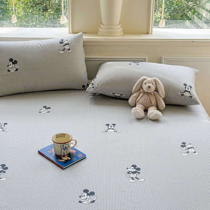 91家纺网 家纺一手货源 找家纺 2025新款全棉床单床笠 灰格米奇 床单款