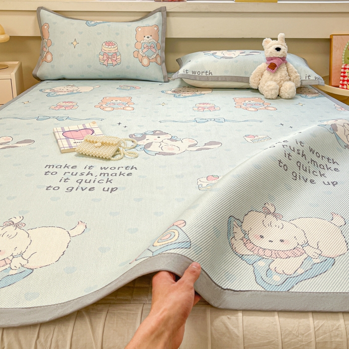 91家纺网 家纺一手货源 找家纺 慕澄家纺 2025新款小清新印花真冰藤系列凉席床席款 床席-害羞喵