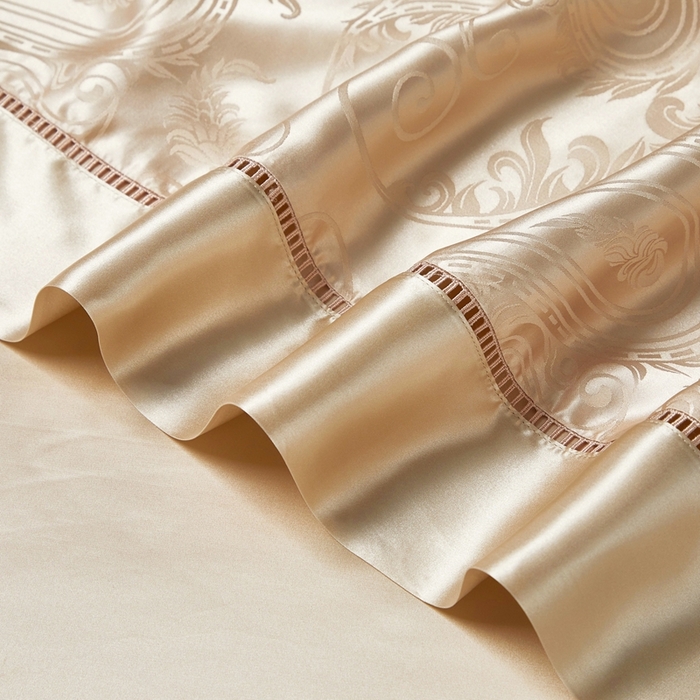 91家纺网 家纺一手货源 找家纺 赫本真丝馆（珍丝纺） 2025新款真丝提花系列四件套 佩德拉-金