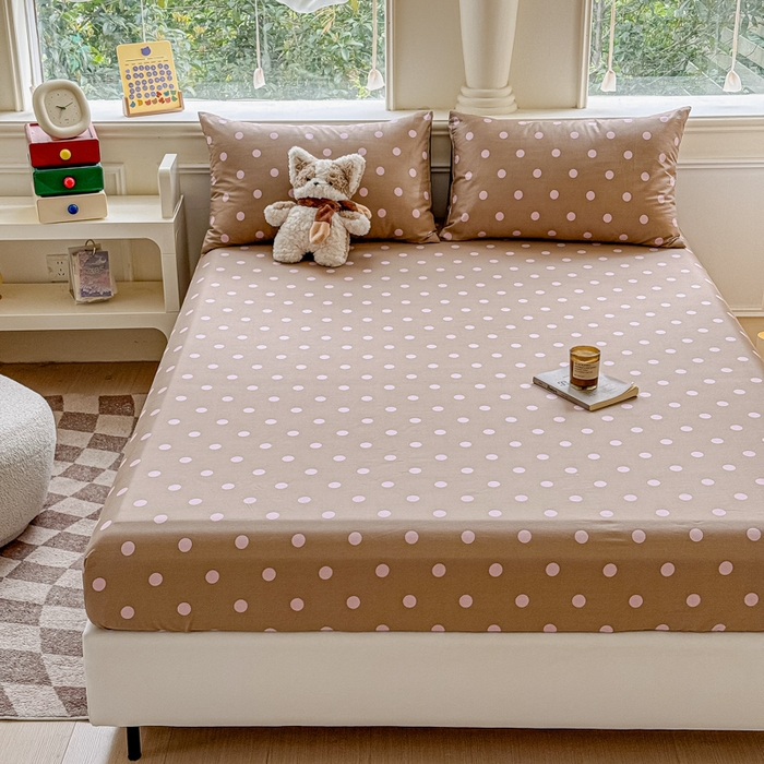 91家纺网 家纺一手货源 找家纺 2025新款全棉床单床笠 复古紫波点 床笠款