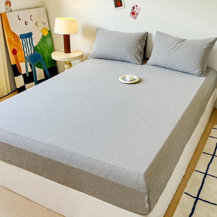 91家纺网 家纺一手货源 找家纺 2025新款全棉色织水洗棉床单床笠 青灰 床笠款