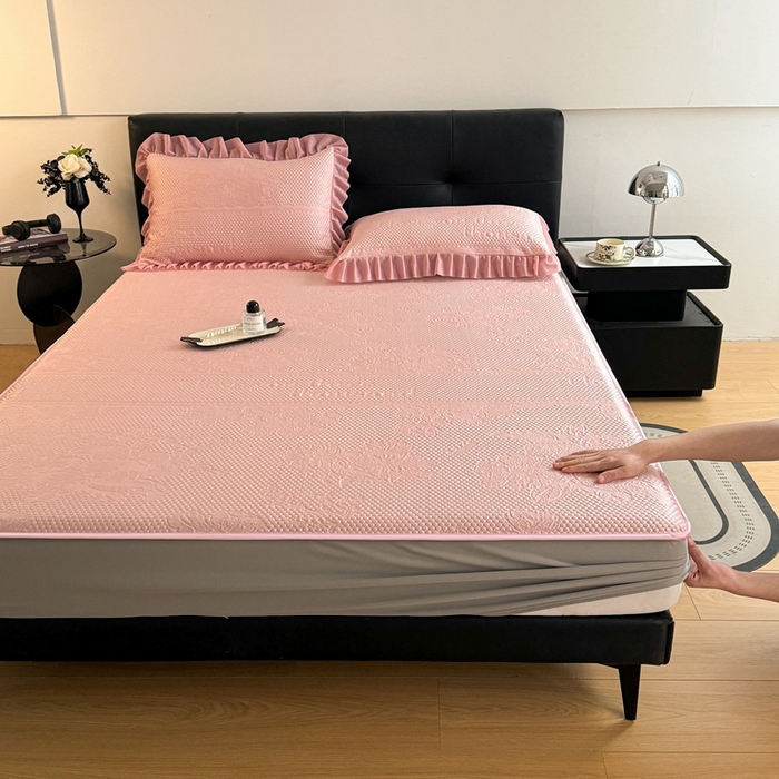 91家纺网 家纺一手货源 找家纺 2025新款凉感冰豆豆凉席床笠凉席席子-花之恋系列凉豆豆床笠花之恋系列 花之恋 粉色