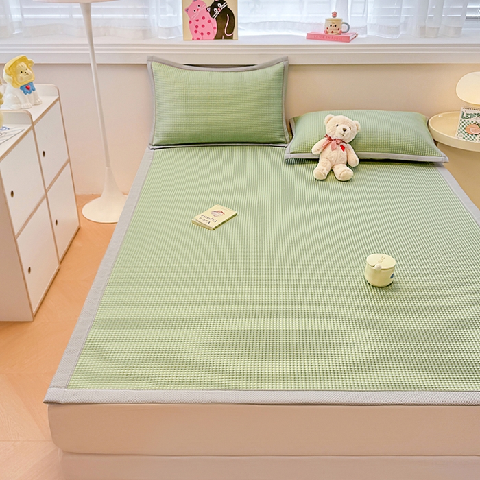 91家纺网 家纺一手货源 找家纺 金盛纺 2025新款冰豆豆凉席-床席款 华夫格-绿