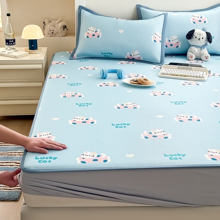 91家纺网 家纺一手货源 找家纺 （总）懒猫家纺 2025新款凉感斜纹床席款床笠款凉席-床笠款