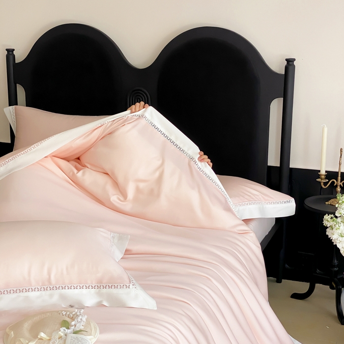 91家纺网 家纺一手货源 找家纺 云栖家居 2025天丝棉镂空四件套-观夏 观夏-粉