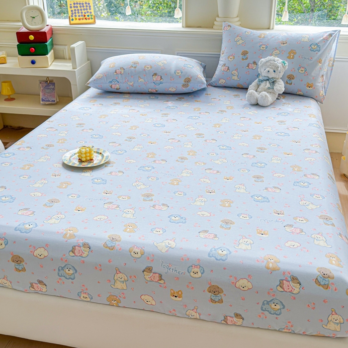 91家纺网 家纺一手货源 找家纺 2025新款全棉床单床笠 小奶狗 床笠款