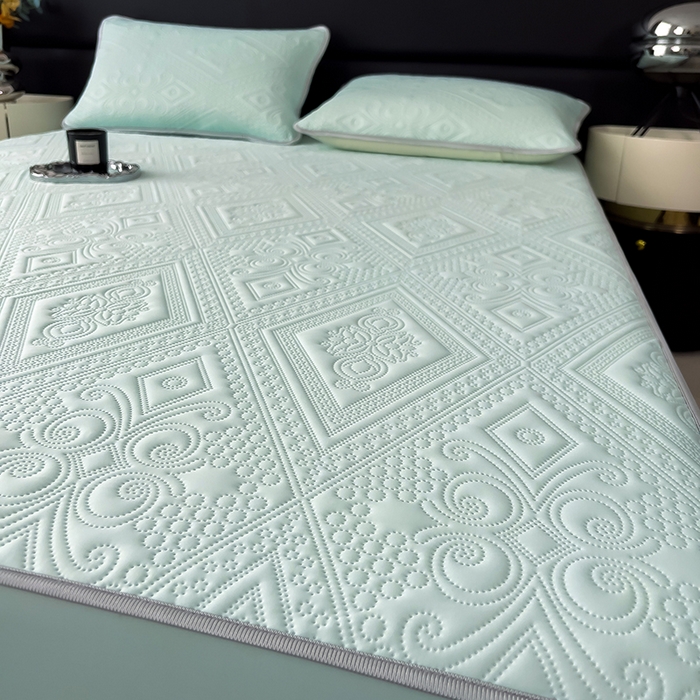 91家纺网 家纺一手货源 找家纺 世纪绒品 2025新款A类凉感压花单床笠单夏被 薄荷浅绿-单床笠