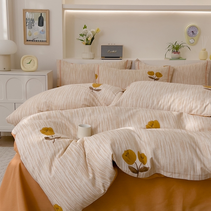 91家纺网 家纺一手货源 找家纺 优品阁 2024新款全棉磨毛四件套 多洛塔-咖