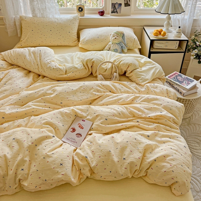 91家纺网 家纺一手货源 找家纺 （总）仟网汇 2025新款云感皱皱纱简单款四件套