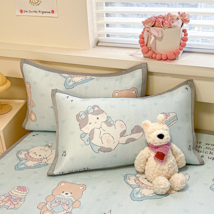 91家纺网 家纺一手货源 找家纺 慕澄家纺 2025新款小清新印花真冰藤系列凉席床席款 床席-害羞喵