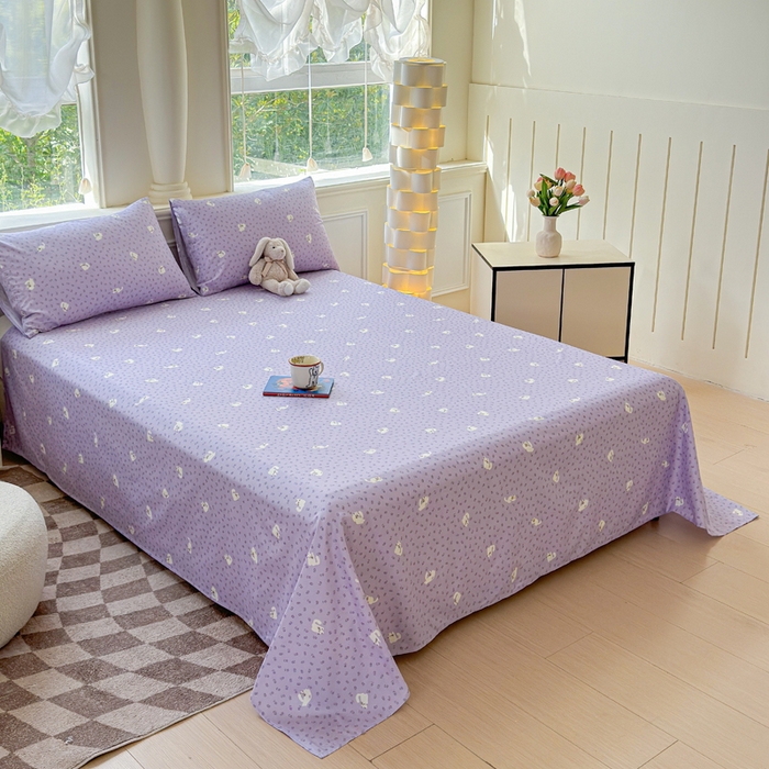 91家纺网 家纺一手货源 找家纺 2025新款全棉床单床笠 紫花猫 床单款